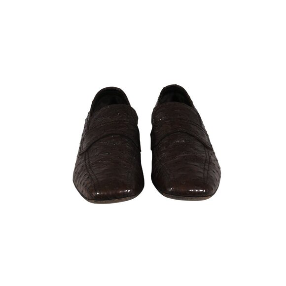Prada Mens Penny Loafers US 8 UK 7 Brown Ostrich Leather Slip On Moccasin Shoe